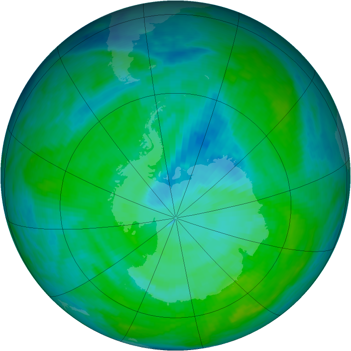 Antarctic ozone map for 26 December 1990